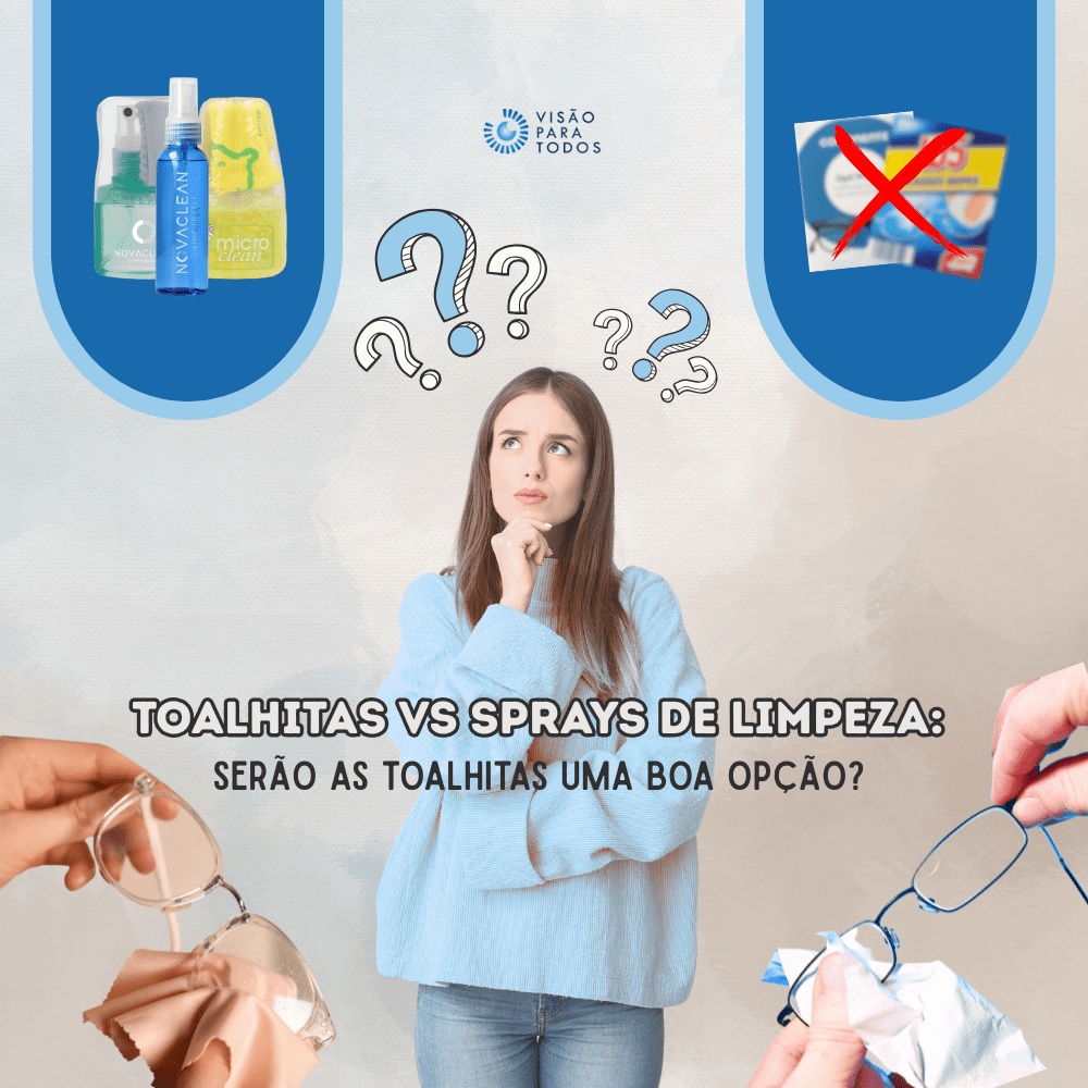 Toalhitas vs Sprays de Limpeza para as lentes dos óculos.
