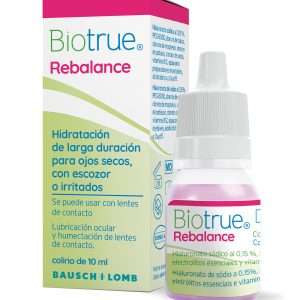 Frasco de gotas oculares Biotrue Rebalance 10ml para alívio de olho seco com ácido hialurónico e vitamina B12 da Bausch + Lomb