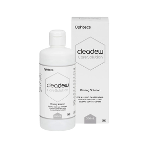 Cleadew Care Solution 360 ml da marca japonesa Ophtecs é uma solução para enxaguar lentes de contacto rígidas e esclerais