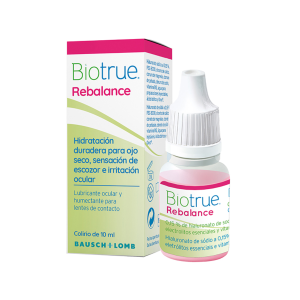 Frasco de gotas oculares Biotrue Rebalance 10ml para alívio de olho seco com ácido hialurónico e vitamina B12 da Bausch + Lomb