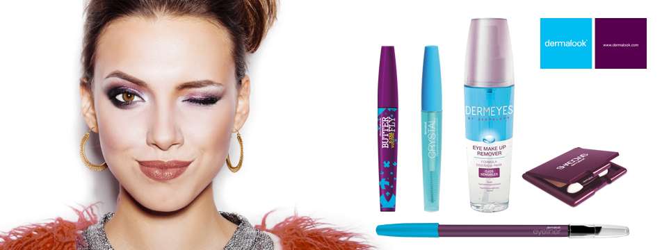 Cosmética/Maquilhagem hipoalergénica Dermalook, ideal para utilizadores de lentes de contacto, óculos graduados e para quem tem olhos sensíveis.